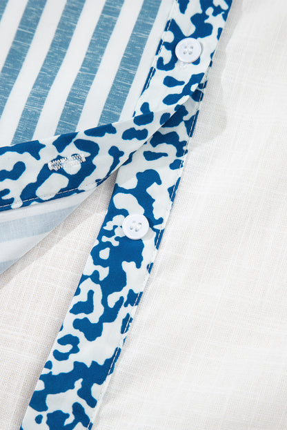 Sky Blue Leopard Striped Western Casual Shirt