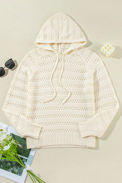 Tops/Sweaters & Cardigans White Pointelle Knit Raglan Sleeve Hooded Sweater