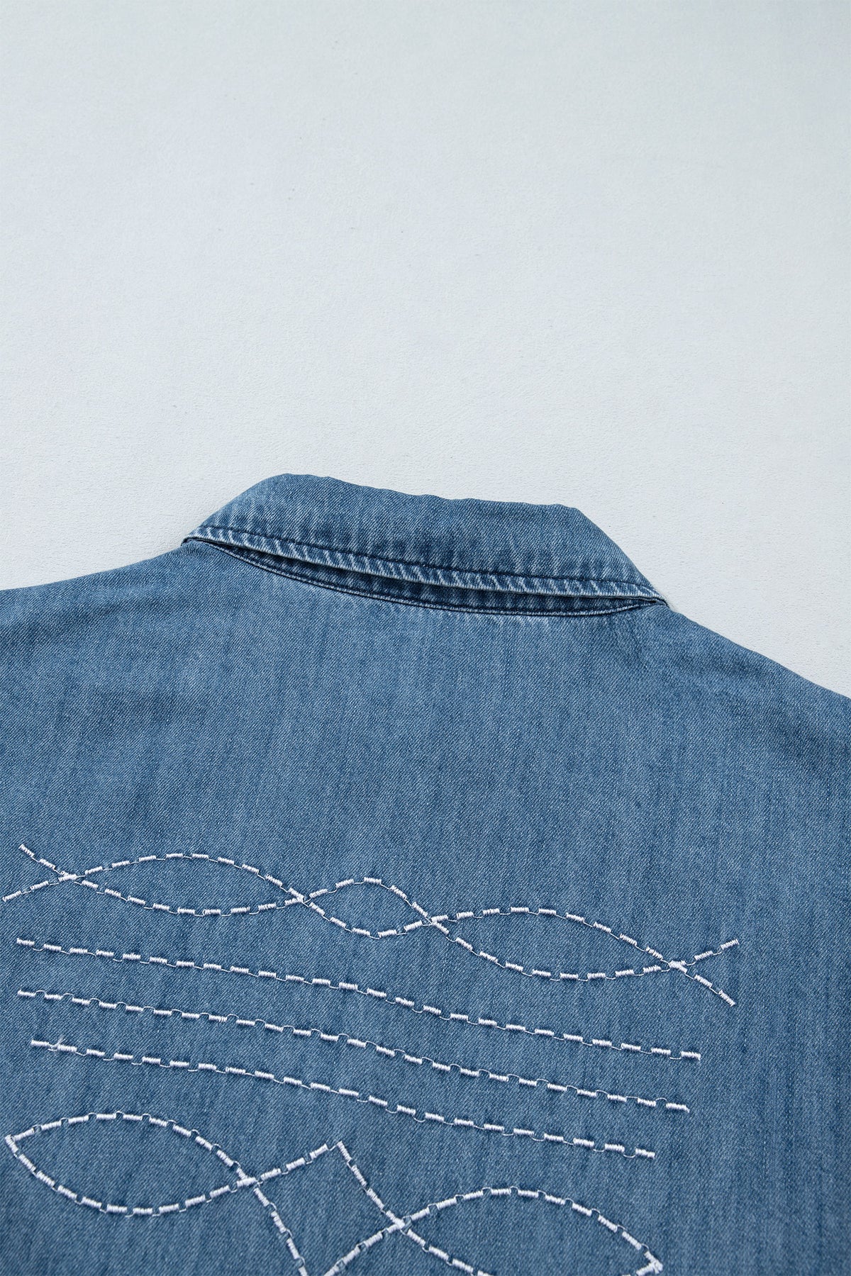 Myosotis Embroidered Western Detail Long Sleeve Collar Shirt