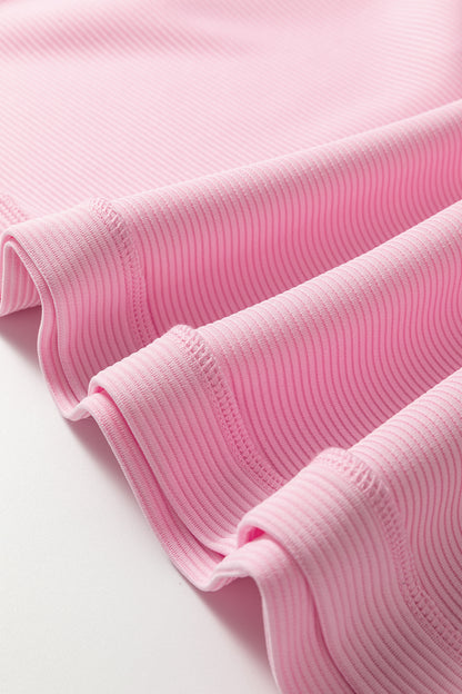 Pink Drop Shoulder Long Sleeve Plus Size Ribbed Top