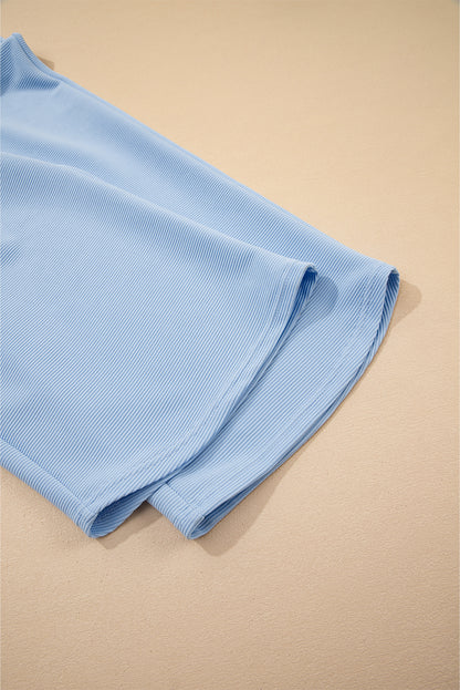 Beau Blue Textured Ruffled Sleeve Zipped Top and Wide Leg Pants Set