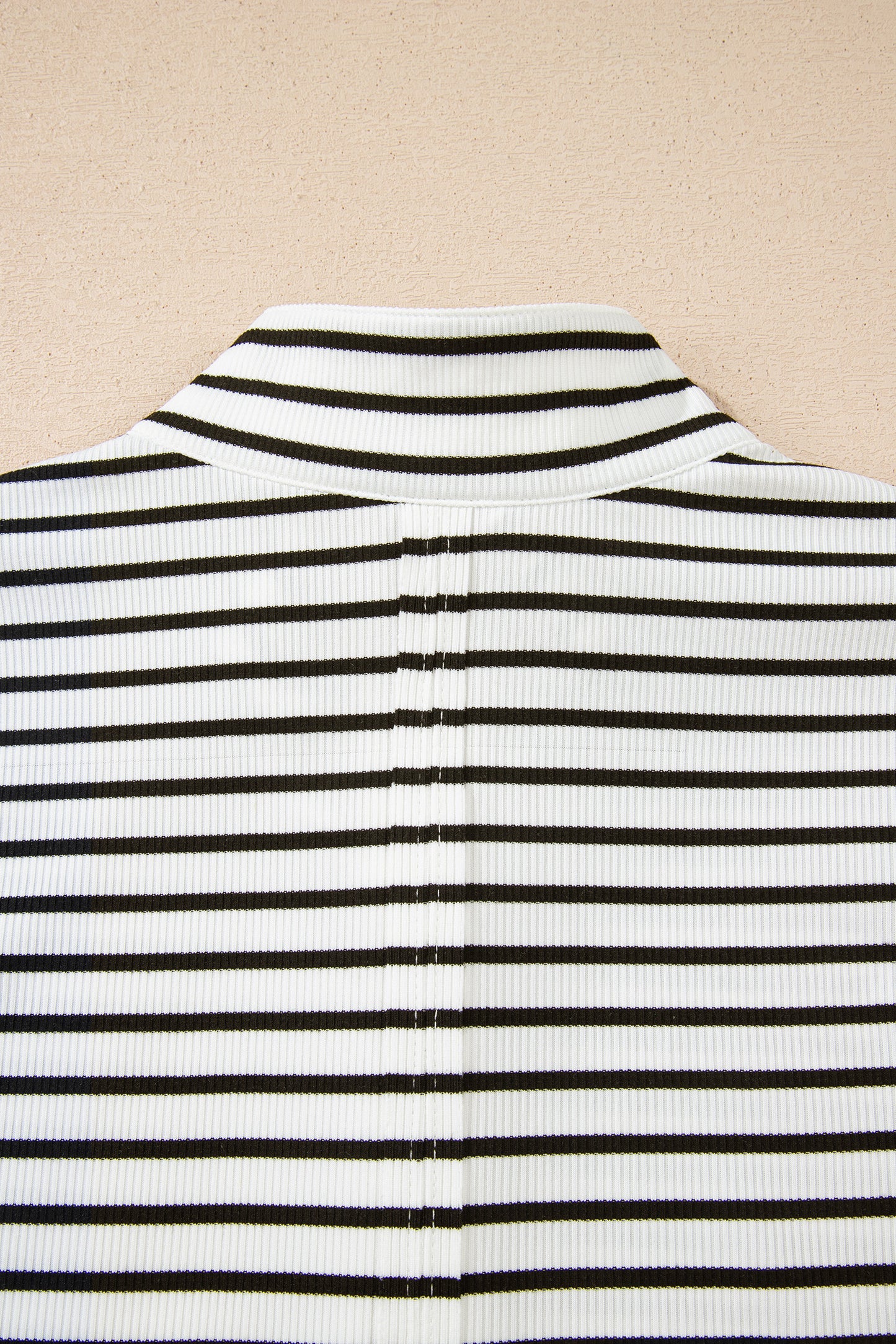 Black Stripe Ribbed Knit Half Button Long Sleeve Slim Top