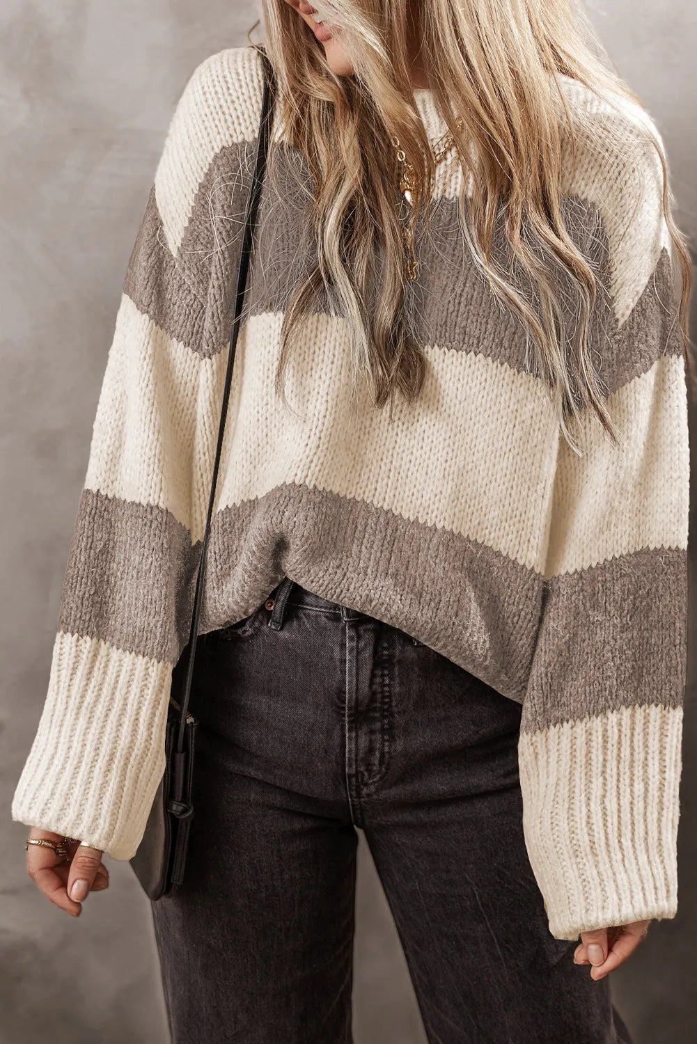 Simply Taupe Colorblock Loose Pullover Sweater - Chic Meadow Boutique 