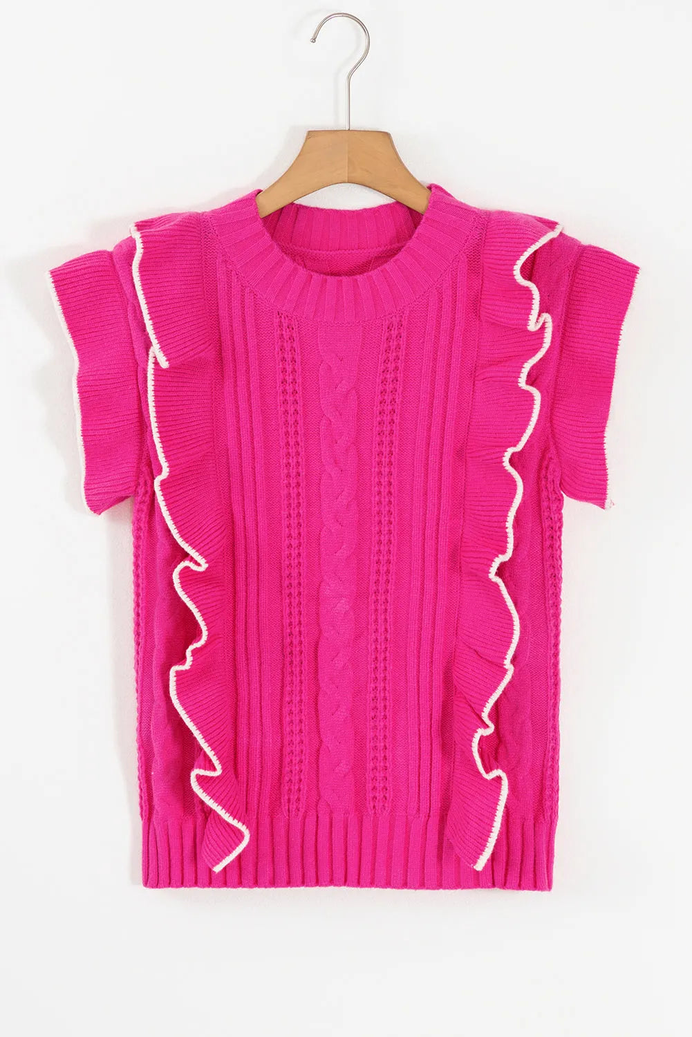 Strawberry Pink Textured Knit Ruffled Mock Neck Sweater Tank - Chic Meadow Boutique 