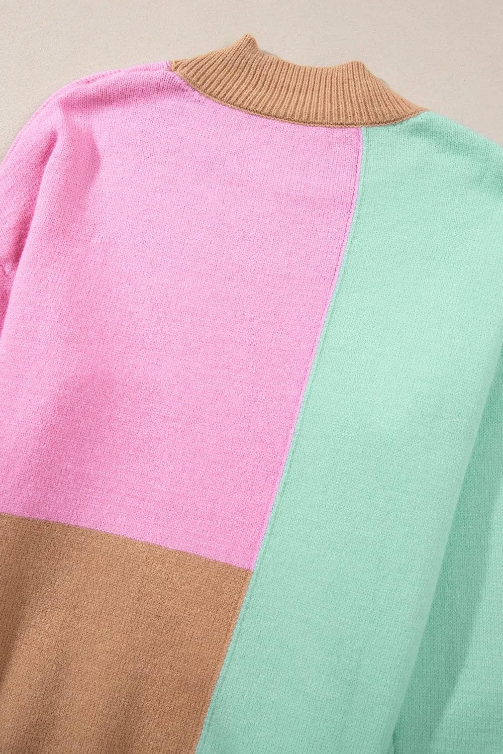 Tops/Sweaters & Cardigans Multicolour Colorblock Mock Neck Ribbed Trim Sweater