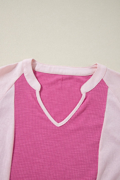 Bright Pink Textured Colorblock 3/4 Sleeve Oversize Top - Chic Meadow Boutique 