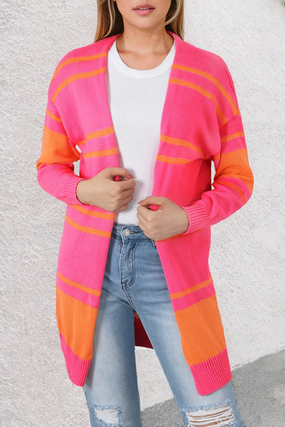 Multicolor Striped Long Sleeve Ribbed Trim Button Cardigan - Chic Meadow Boutique 