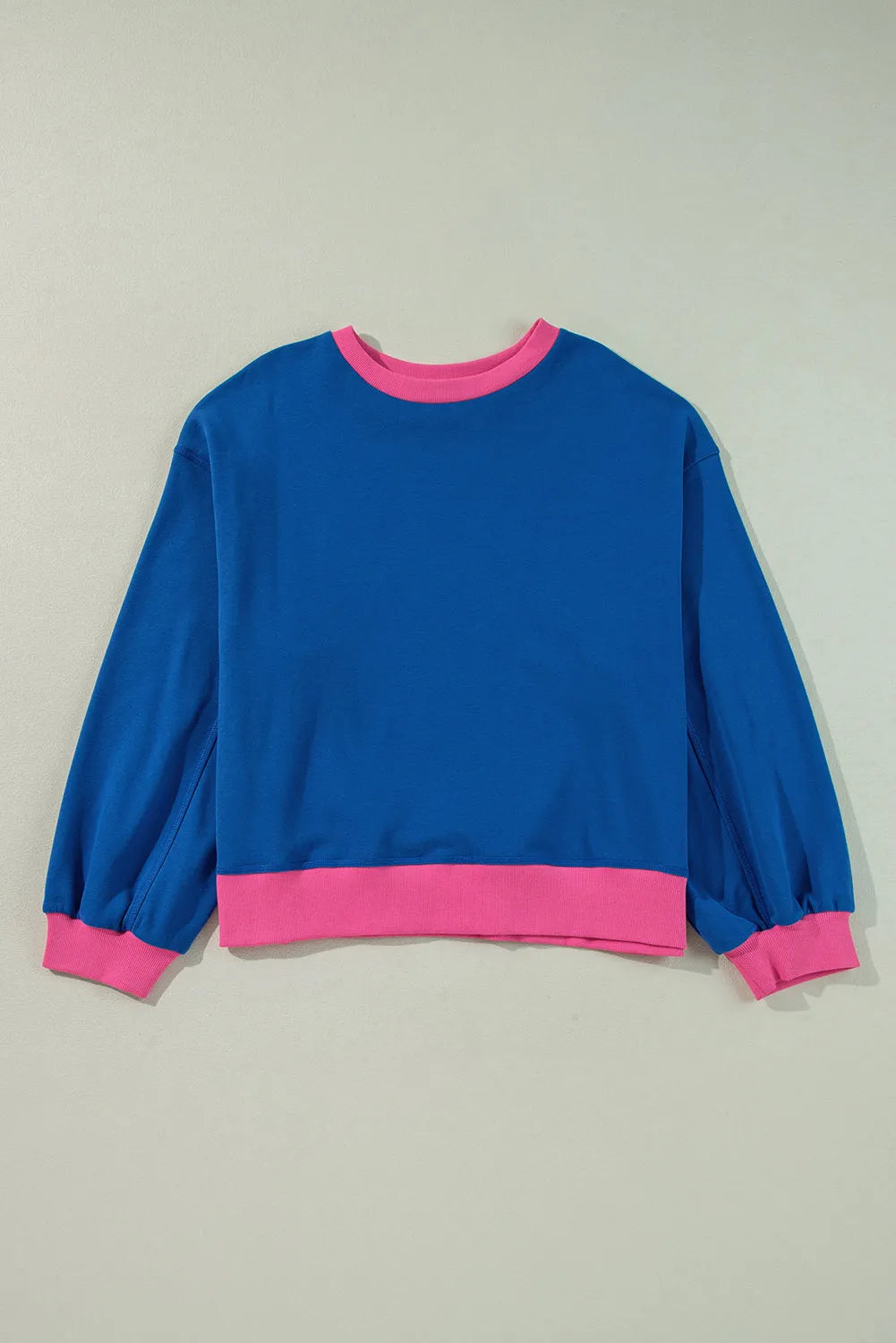 Sky Blue Color Block Edge Balloon Sleeve Plus Size Sweatshirt - Chic Meadow Boutique 