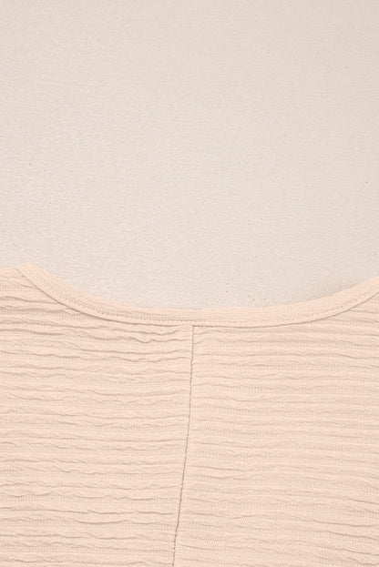 Apricot Textured V Neck T Shirt and Shorts Set