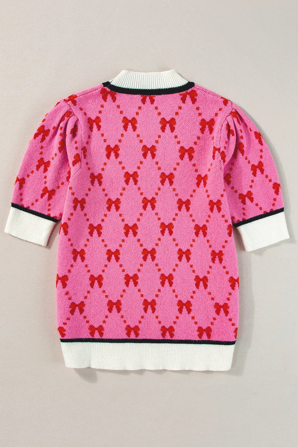 Pink Bow Print Short Sleeve Sweater top - Chic Meadow Boutique 