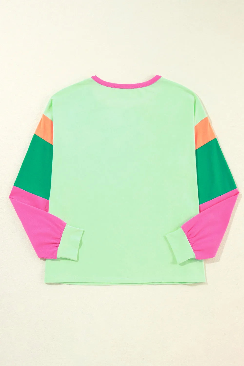 Green Colorblock Patchwork Long Sleeve Loose Top - Chic Meadow Boutique 