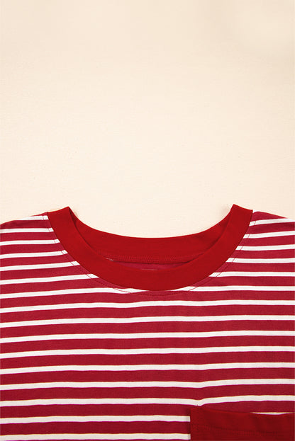 Red Stripe Chest Pocket Patch Round Neck Tank Top