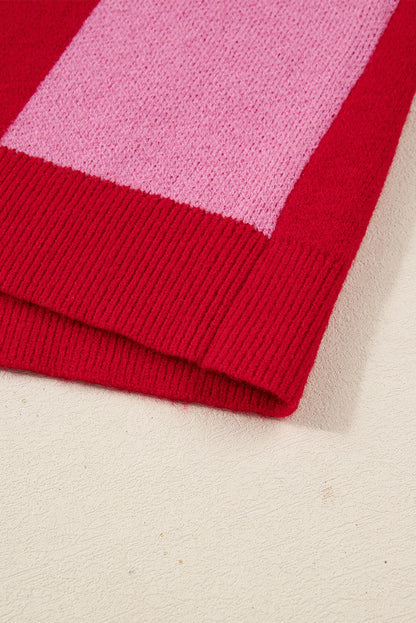 Fiery Red Mixed Plaid Relaxed Sweater Cardigan