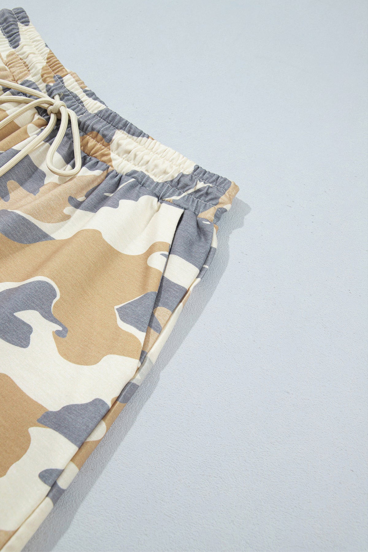 Multicolour Camouflage Print Long Sleeve Top Drawstring Shorts Set