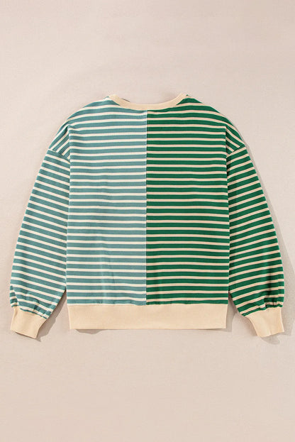 Green Stripe Casual Stripe Colorblock Drop Shoulder Oversize Sweatshirt - Chic Meadow Boutique 