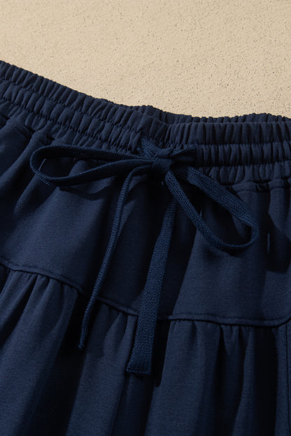 Dirty blue Elastic Waist Drawstring Wide Leg Full Length Pants