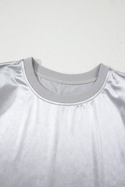 Silvery Metallic Luster Crew Neck Shift Tank Top