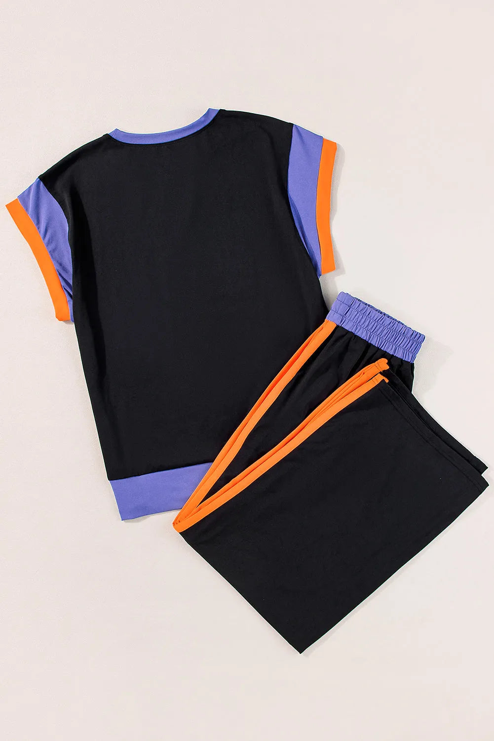 Black Color Block Detail Casual Two-piece Outfit - Chic Meadow Boutique 