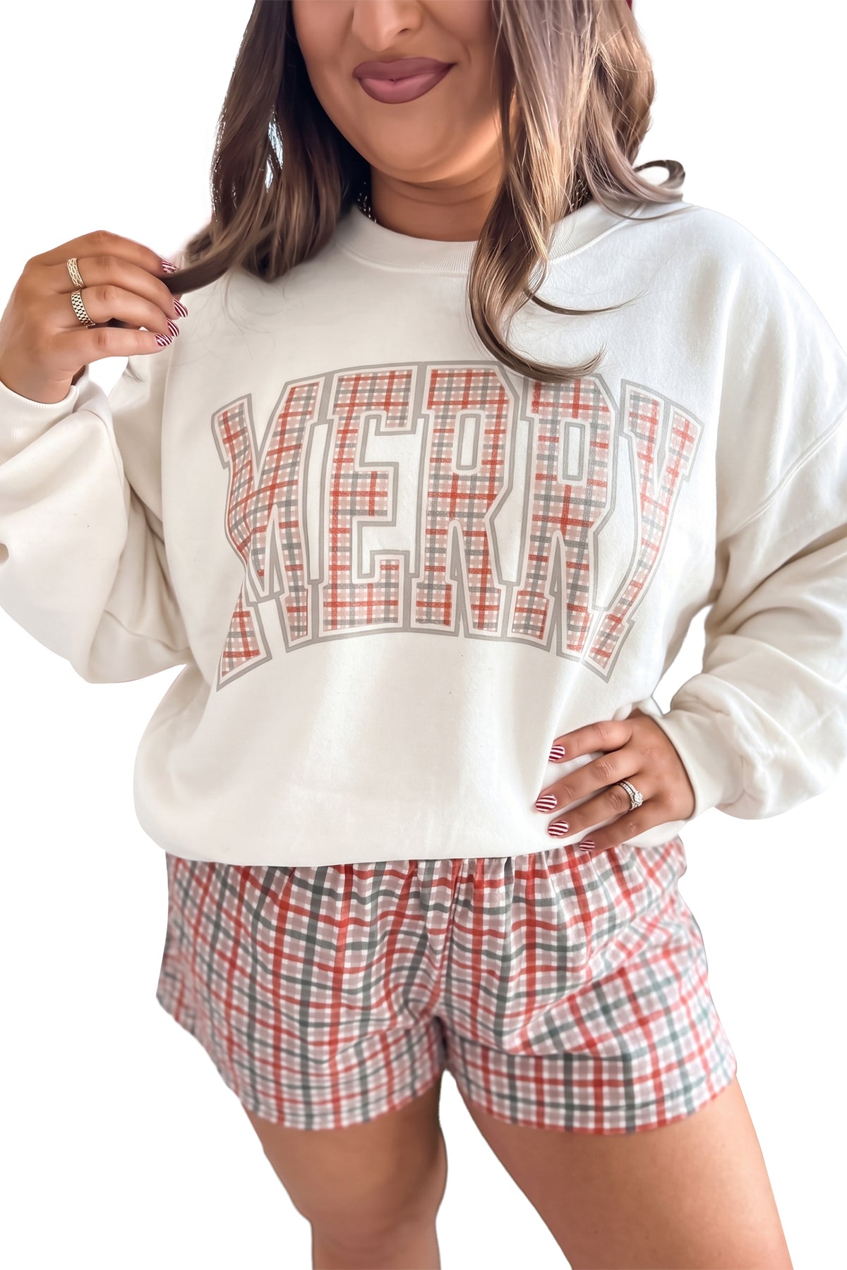 Red Plaid Print Casual Plus Size Shorts