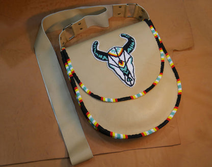 White Handmade Beaded Leather Crossbody bag Shoulder Bag
