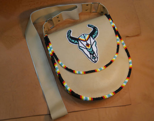 White Handmade Beaded Leather Crossbody bag Shoulder Bag