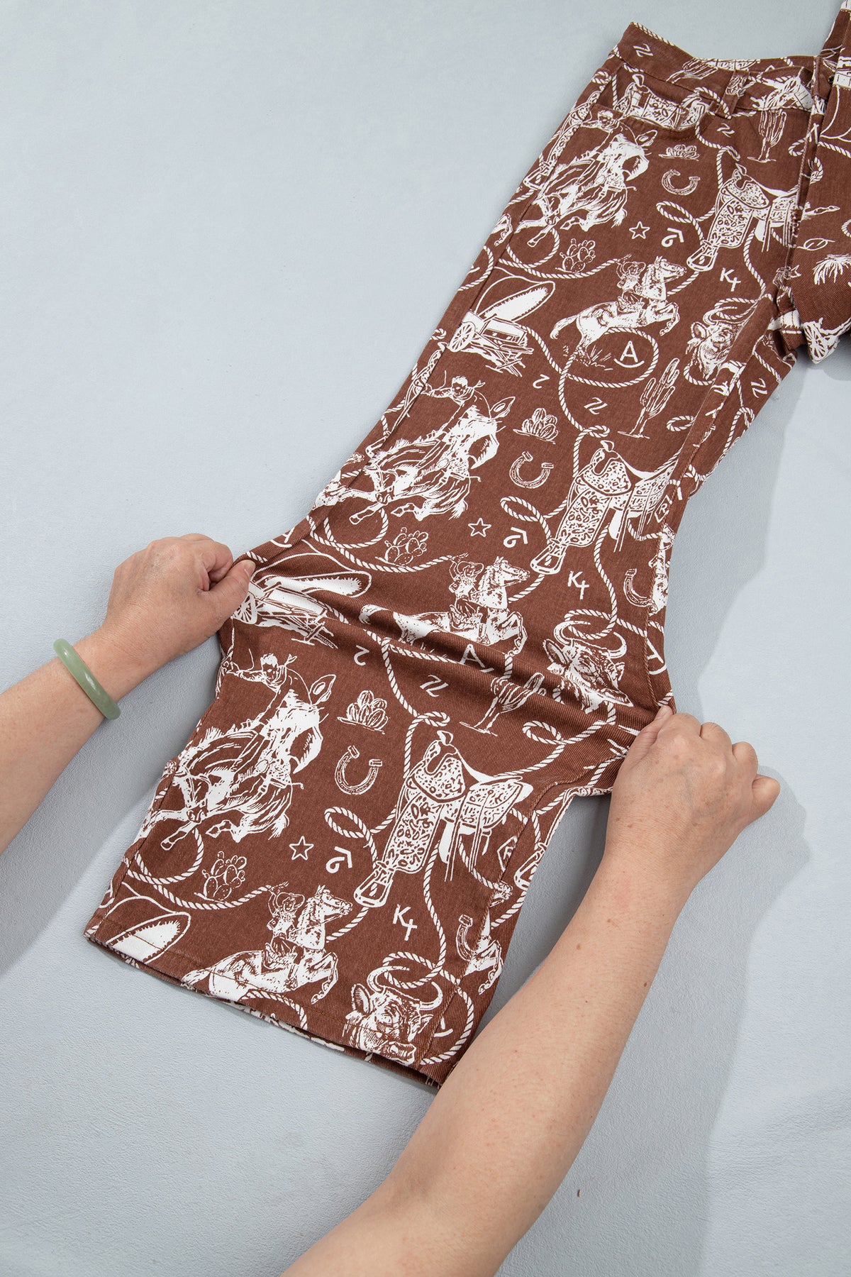 Brown Western Print Casual Shift Jeans