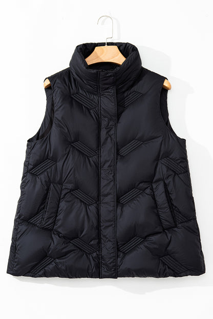 Black Quilted High Neck Zip Up Jacket Vest