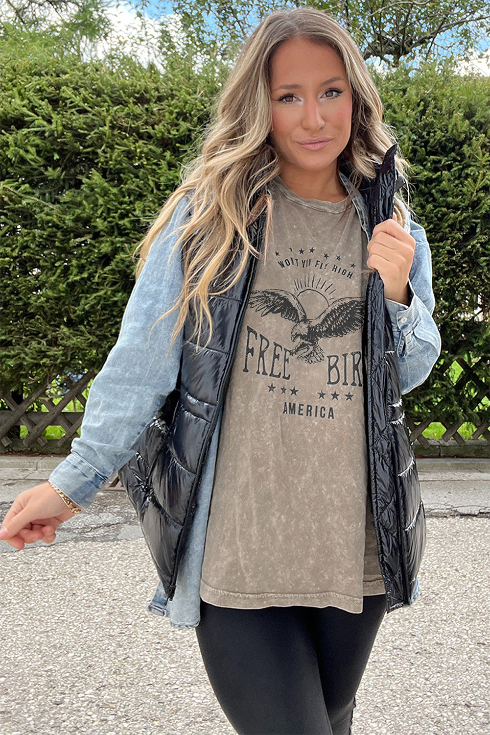 Parchment AMERICA FREE BIRD Vintage Graphic Mineral Washed Tee