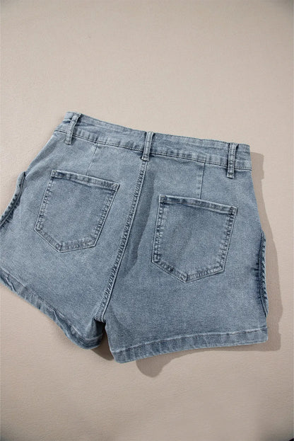 Dusk Blue Studded Acid Wash Jean Shorts - Chic Meadow Boutique 