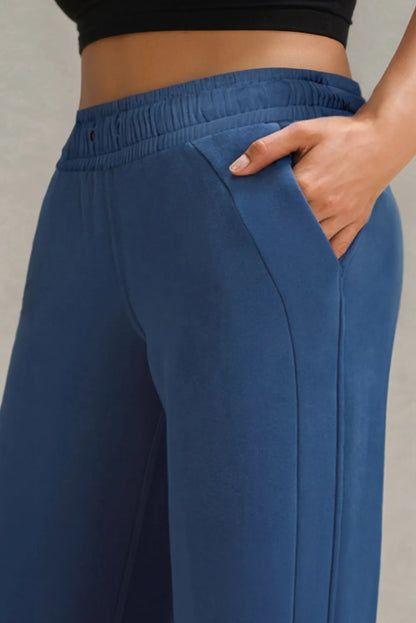 Sail Blue Drawstring High Waist Wide Leg Pocketed Sweatpants - Chic Meadow Boutique 