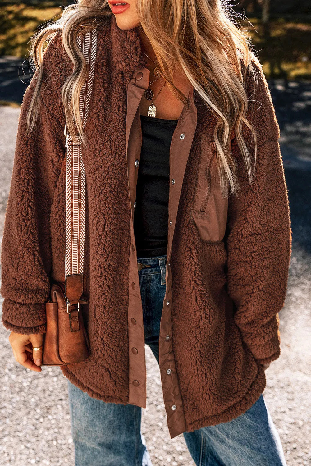 Red Clay Faux Shearling Teddy Bear Jacket - Chic Meadow Boutique 