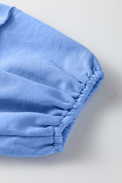 Beau Blue Solid Color Raw Seam Patchwork Baggy Sweatshirt