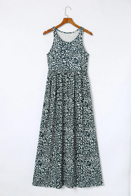 Gray Leopard Print Pocketed Sleeveless Maxi Dress - Chic Meadow Boutique 