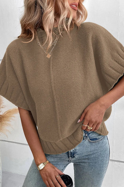 Desert Palm Mock Neck Batwing Short Sleeve Knit Sweater - Chic Meadow Boutique 