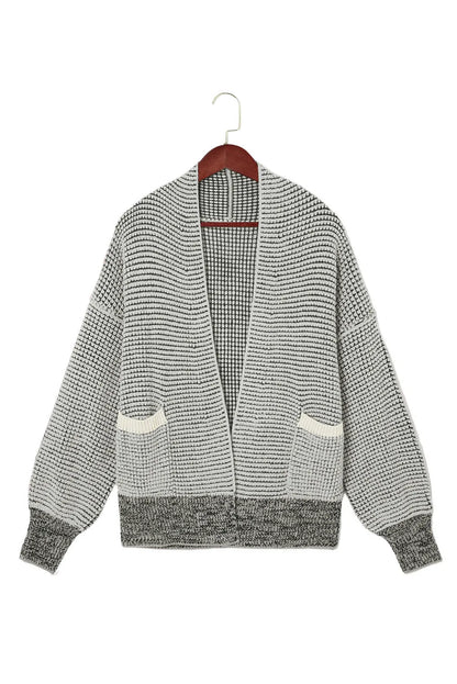 Gray Chunky Waffle Knit Oversized Collar Cardigan - Chic Meadow Boutique 