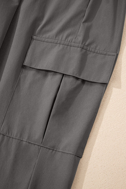 Medium Grey Elastic High Waist Pocketed Cargo Jogger Pants