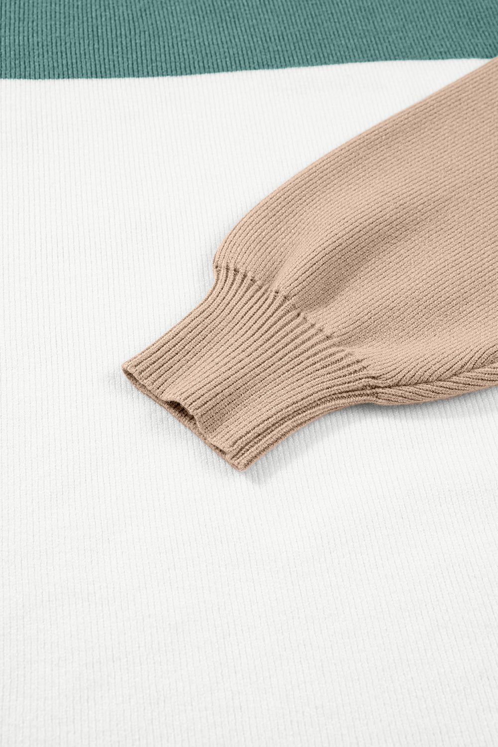 Green Color Block Plain Ribbed Knit Baggy Sweater