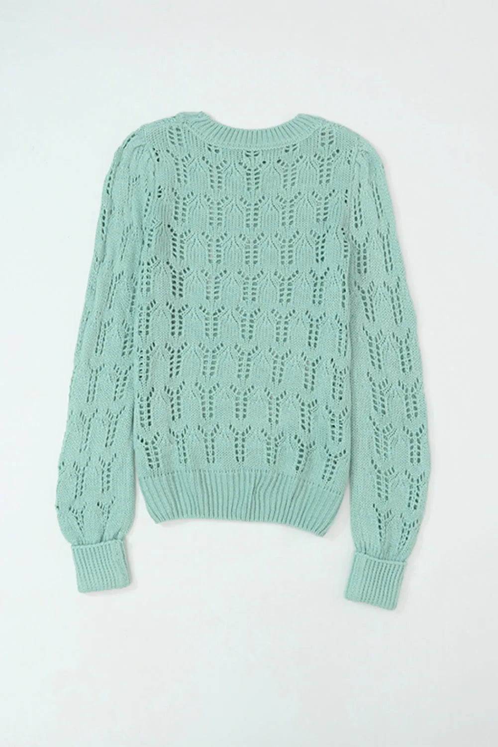 Green Sheer Knitted Pointelle Sweater - Chic Meadow Boutique 