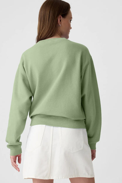 Smoke Green Plain Drop Shoulder Crewneck Pullover Sweatshirt - Chic Meadow Boutique 