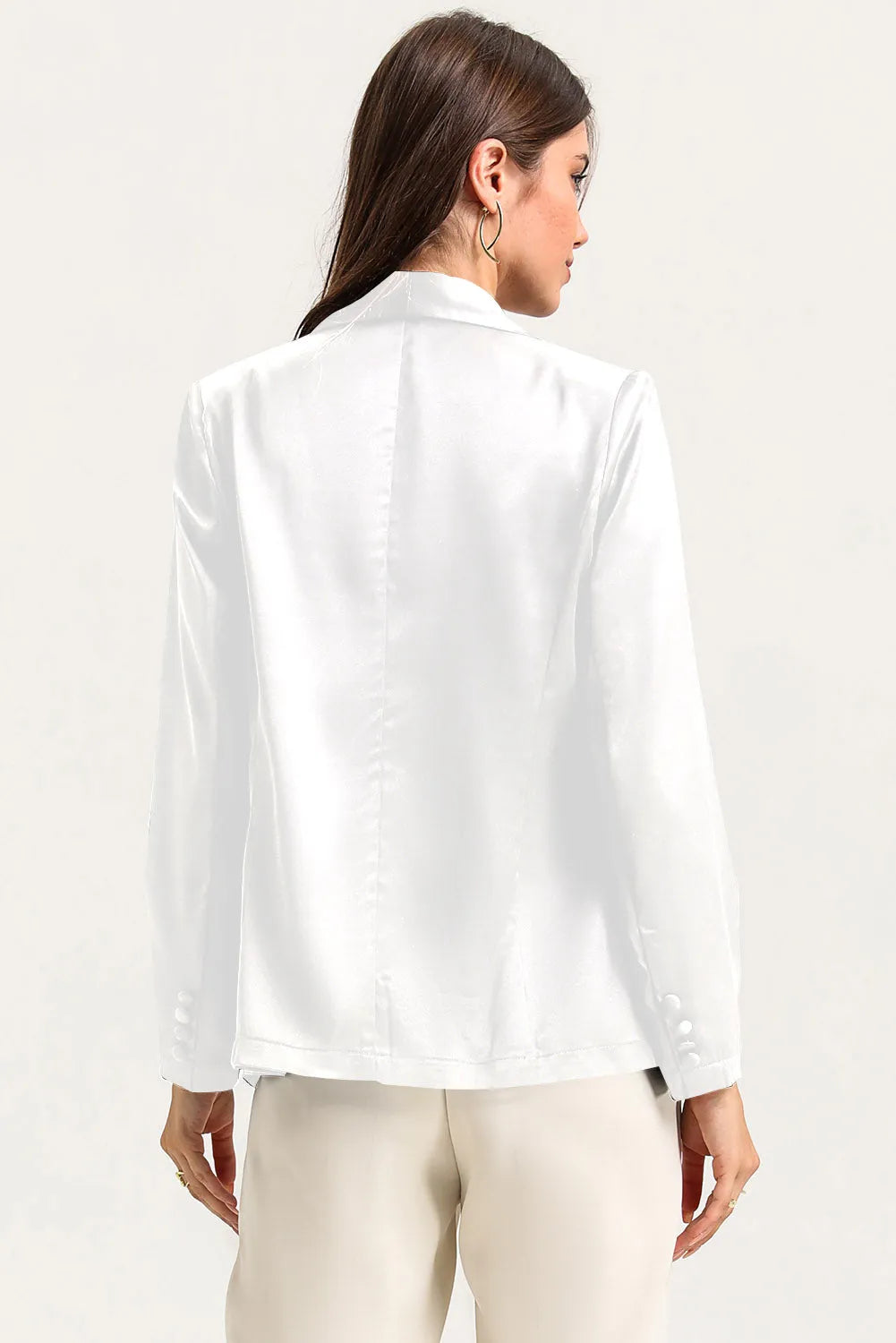 White Collared Neck Single Breasted Blazer with Pockets - Chic Meadow Boutique 