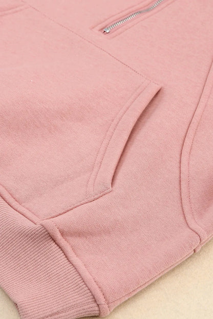 Pink Quarter Zip Kangaroo Pocket Hoodie - Chic Meadow Boutique 