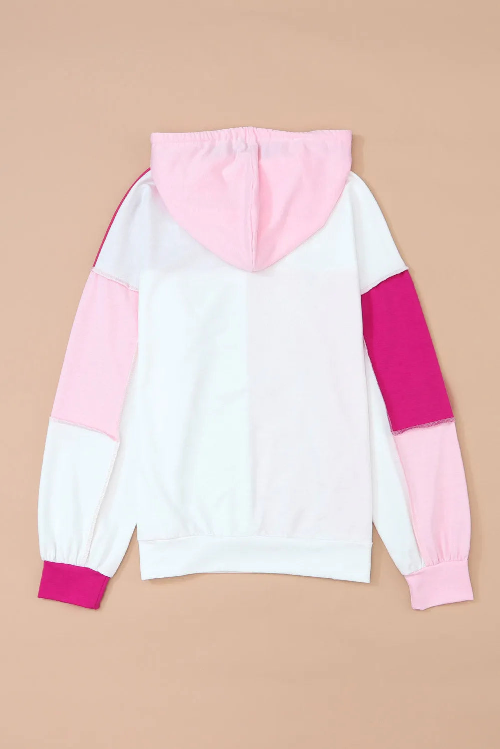 Pink Colorblock Exposed Seam Loose Sleeve Hoodie - Chic Meadow Boutique 