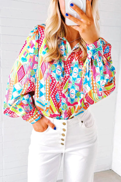 Multicolour Abstract Printed Long Sleeve Casual Shirt - Chic Meadow Boutique 