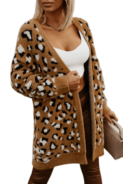 Brown Leopard Print Fur Cardigan - Chic Meadow Boutique 