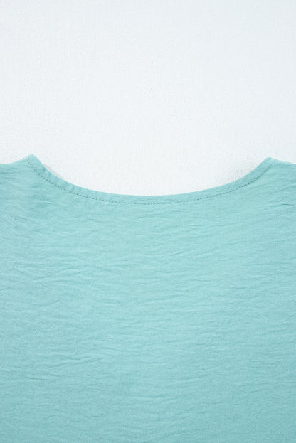 Moonlight Jade Frilled V Neckline Bracelet Sleeve Crinkled Blouse