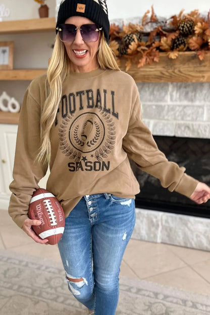 Khaki Rugby FOOTBALL SEASON Graphic Game Day Sweatshirt - Chic Meadow Boutique 