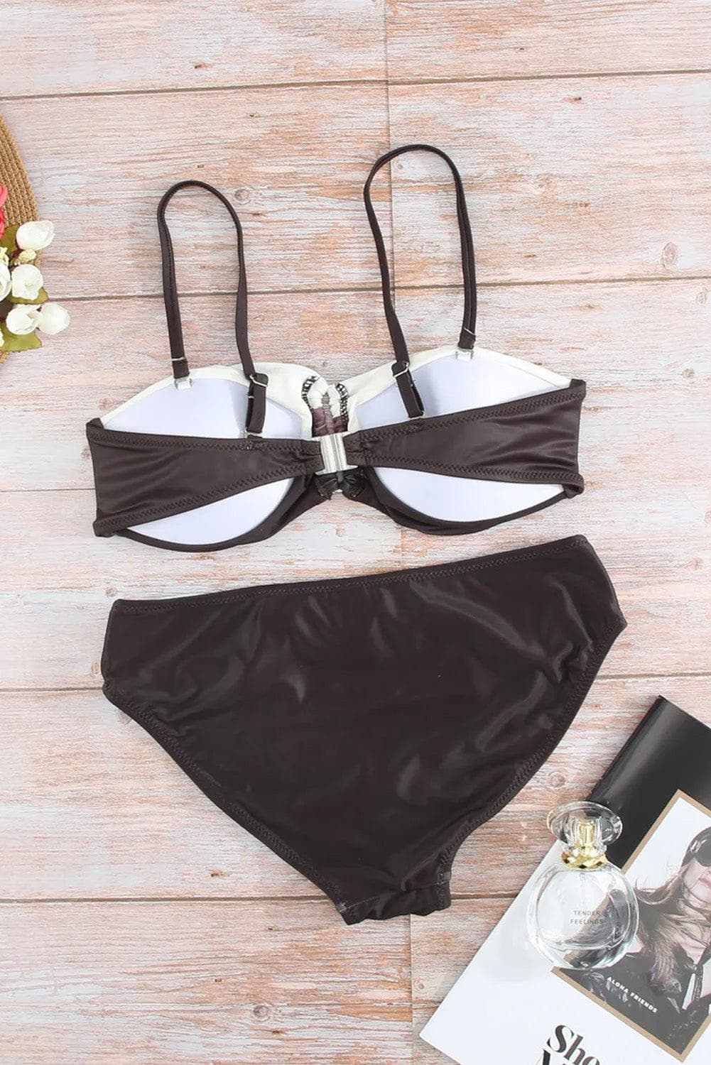 Swimwear/Bikinis Brown Gradient Color Block Push Up Bikini Swimwear