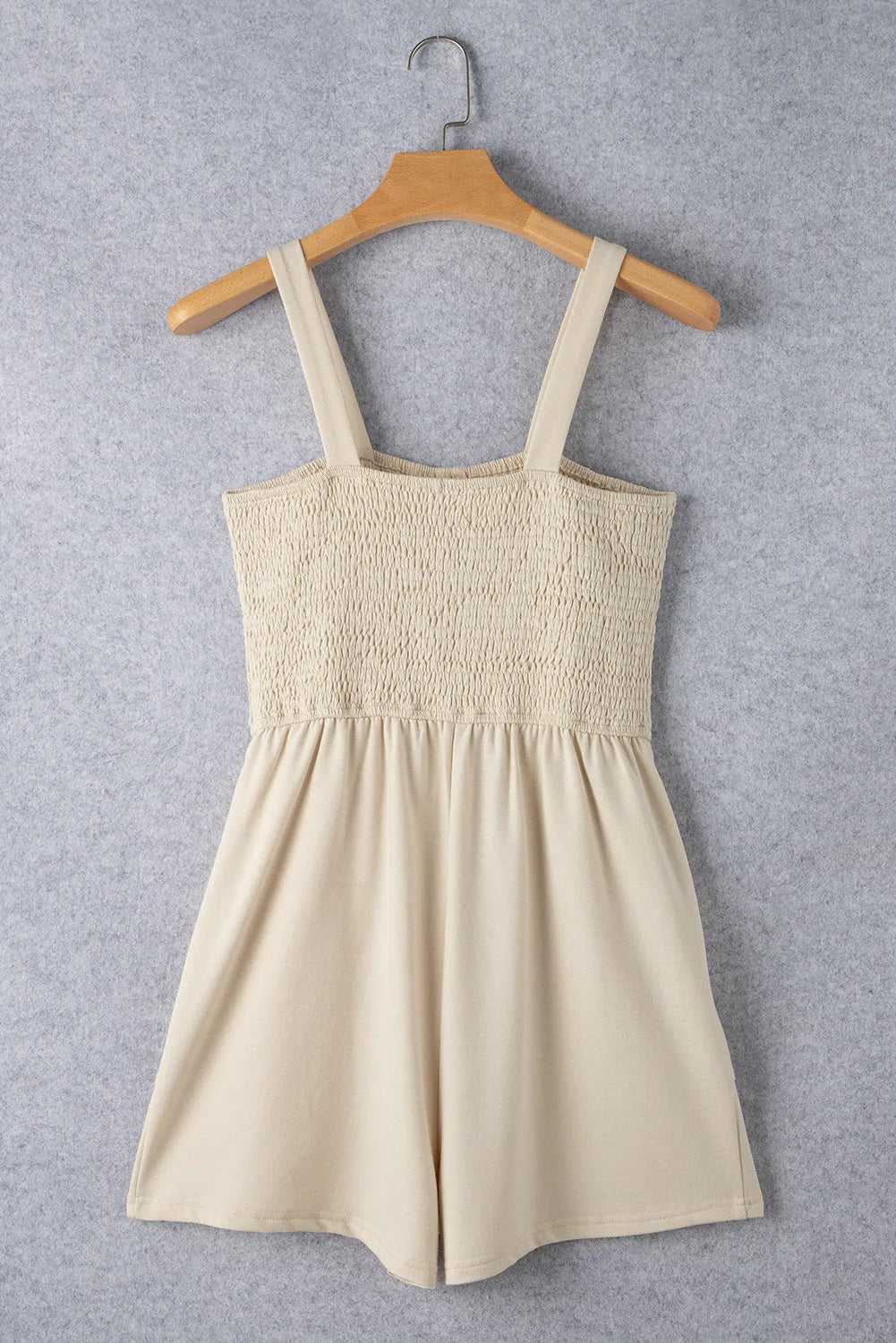 Beige Buttons Smocked Sleeveless Romper - Chic Meadow Boutique 