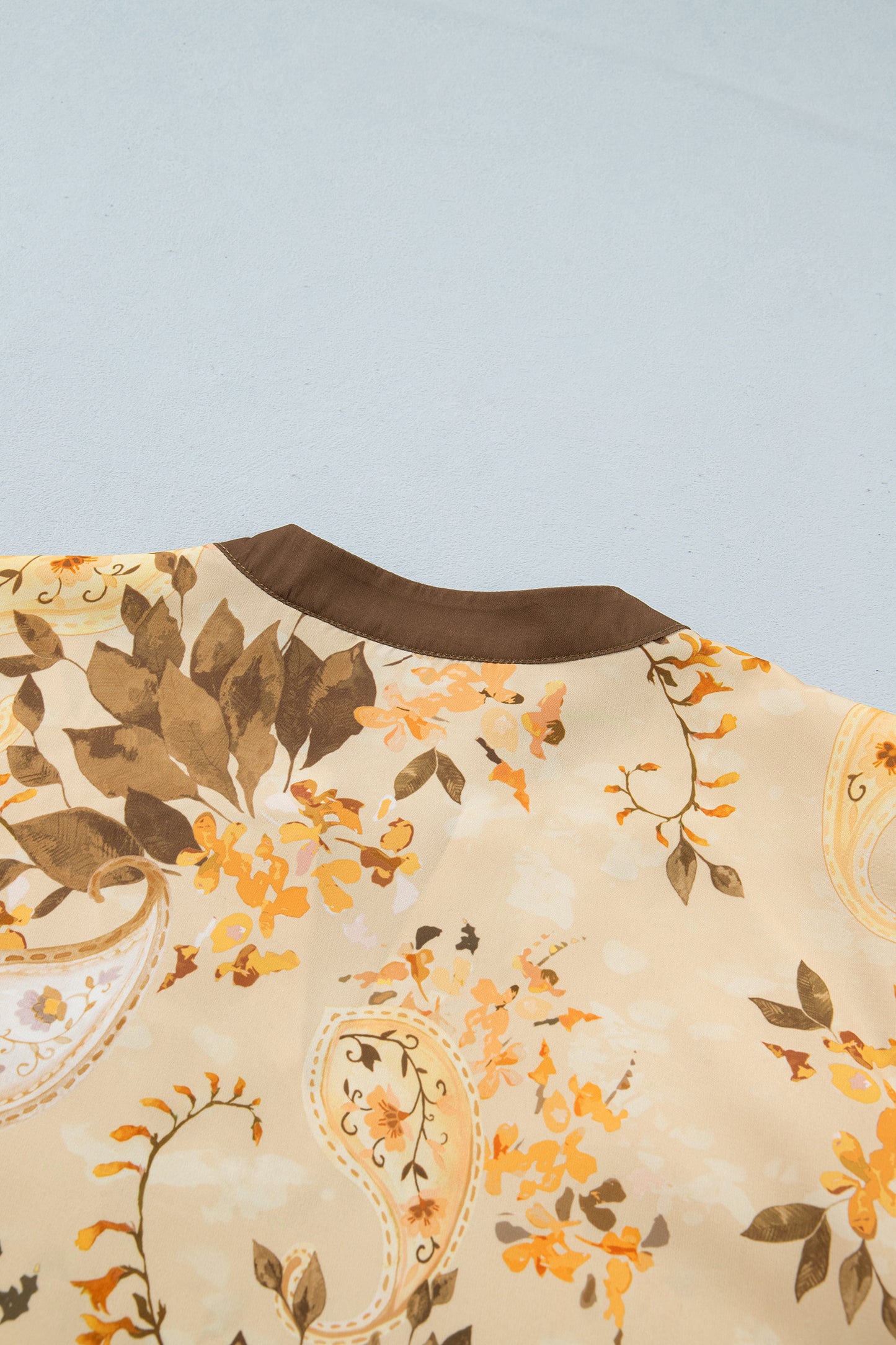 Khaki Paisley Print Tie Neck Long Sleeve Blouse