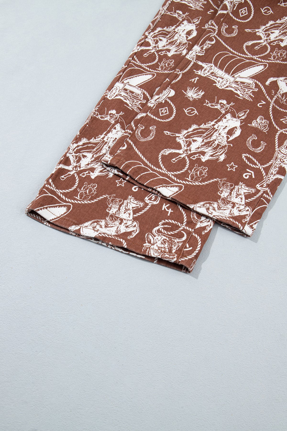 Brown Western Print Casual Shift Jeans